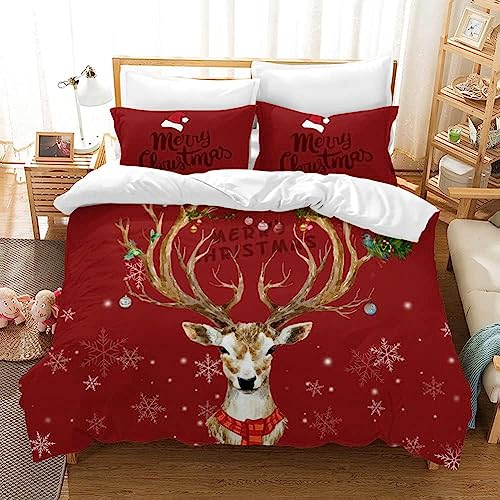 LXTOPN Duvet Cover Santa Claus Cartoon Design Microfiber Bedding with Zipper Printed Duvet Cover with 2 Pillowcases (Deer, 135 * 200) von LXTOPN