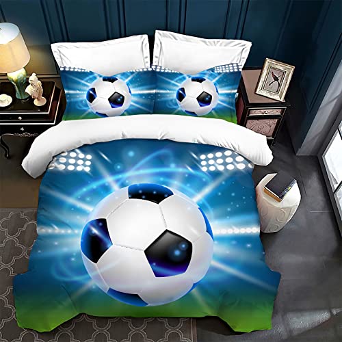 LXTOPN Fussball bettwäsche 200x200 Jungen, Jungen Teenager Sport Bettbezug-Set für Einzelbett,Fußball Kinderbettwäsche Blau(Blauer Fußball, 200x200cm) von LXTOPN