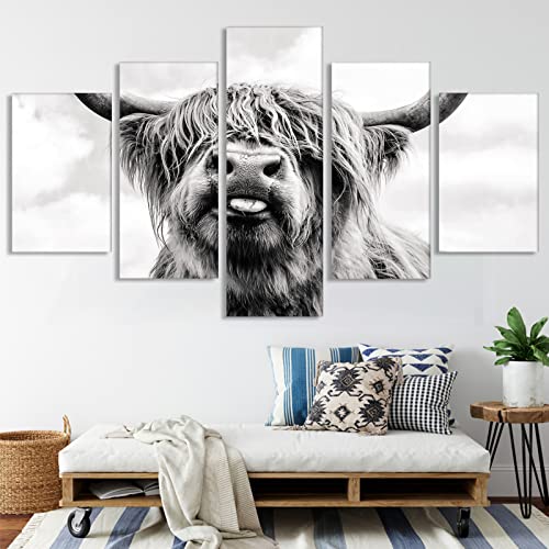 LXTOPN Highland Cow Leinwandbild 5 Teilig Wanddeko Highland Kuh Bilder,Landwirtschaft Ernte Landschaft Leinwand Wandbild,Moderne HD Druck leinwand Ölgemälde Dekor Poster Kein Rahmen.(Kuh, S) von LXTOPN