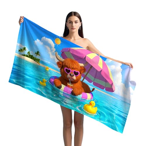 LXTOPN Highland Cow Strandtuch – Mikrofaser-Handtücher für Erwachsene und Kinder, extra groß, 90 x 180 cm, leichte Stranddecke, sandfrei und schnell trocknendes Handtuch (bunt – Highland Cow 3#) von LXTOPN
