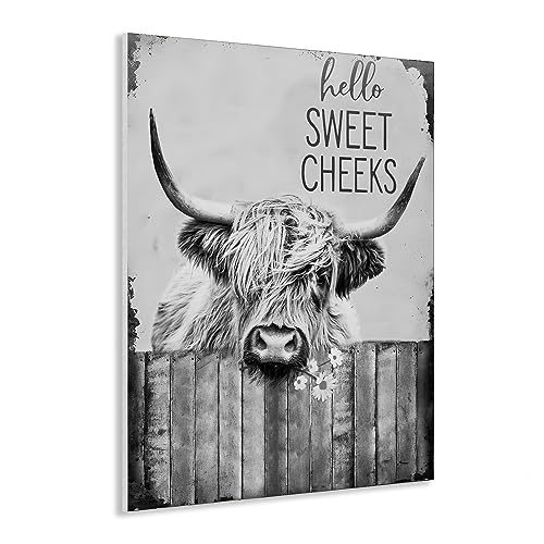 LXTOPN Hochlandrind Bild Schwarz Weiß Wandbilder, Kuh Poster mit Rahmen, Highland Cow Bilder für Wohnzimmer Schlafzimmer - Bereit zum Aufhängen von LXTOPN