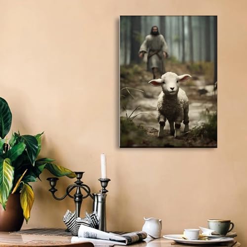 LXTOPN Jesus Bilder,Motiv Poster mit Jesus und Lamm,Christlicher Gott Wandkunst Leinwandbild,Nordic Plakat Und Drucke Wandbilder Für Wohnzimmer Kein Rahmen. (Y04, 60x80cm) von LXTOPN