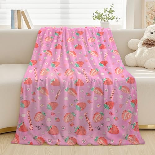LXTOPN Kinderdecke für Kinder,leuchtet im Dunklen, Superweiche Flanell Sofa-Decke,Geschenk für Jungen und Mädchen von 1-10 Jahren (Rosa Erdbeere, 150X200cm) von LXTOPN
