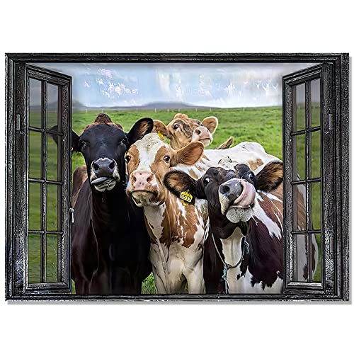 LXTOPN Kühe am Fenster Leinwand Malerei Vintage Bauernhaus Poster Bilder Wandbilder Wohnzimmer Schlafzimmer Home Dekoration ohne Rahmen. (70X50cm) von LXTOPN