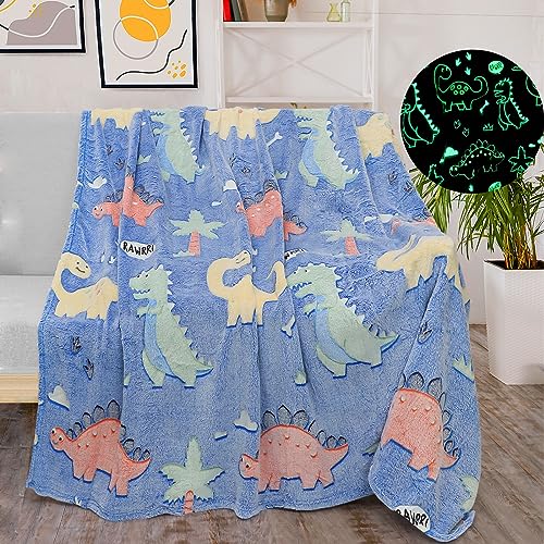 LXTOPN Kuscheldecke Kinder, Dinosaurier Decke Leuchtet im Dunkeln, Fleecedecke Geschenk für Mädchen, Flauschige Decke Weiche Wohndecke （Dinosaurier-A,130x150cm） von LXTOPN