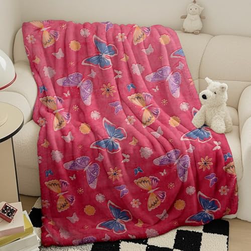 LXTOPN Kuscheldecke Kinder Mädchen Decke Leuchtet im Dunkeln, Kinderdecke mit Schmetterling Muster, Sofa Flanelldecken Geschenk für 3 4 5 6 7 8 9 Jahre von LXTOPN