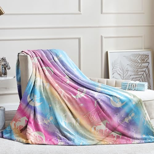 LXTOPN Kuscheldecke für Kinder, Einhorn Decke Kuscheldecke Leuchtet im Dunkeln, Einhorn Geschenke für mädchen Super Weiche und Warme Decke von LXTOPN