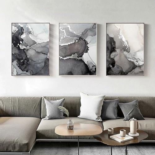 LXTOPN Leinwand Malerei Marmor Bilder,Schwarz Grau Marmor Bild auf Leinwand Dekoration Poster Kunstdruck, Wohnzimmer Schlafzimmer Wandkunst, Kein Rahmen. (Schwarz Grau, 3 * 70x90cm) von LXTOPN