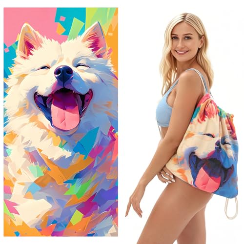 LXTOPN Mikrofaser Strandtuch - 160 * 80cm Strandtuch mit Aufbewahrung, schnell trocknendes sandfestes Badetuch Strandhandtuch, ideal für Reisen Pool und Camping (Sonnenschein-Welpe, 80 * 160cm) von LXTOPN