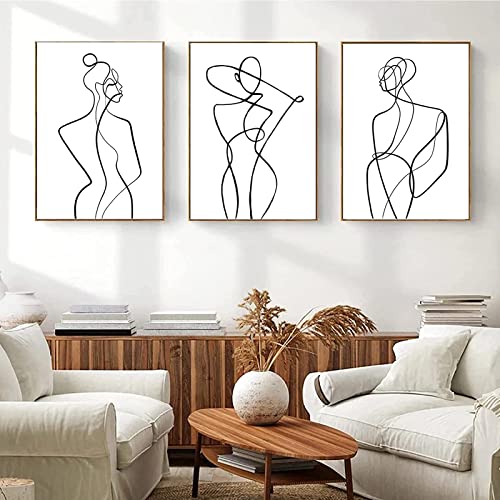 LXTOPN Moderne Wandbilder Poster, Minimalistische Abstrakt Bild Set Line Art Bilder, 3er Poster Set Wandbilder für Schlafzimmer und Wohnzimmer, Ohne Rahmen(Schwarz und Wei-A,30x40cm) von LXTOPN