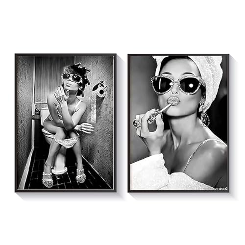 LXTOPN Poster Sexy Frau Schwarz-weiß Leinwand Bild Moderne Mode Frauen, Lustige Badezimmer-Wandkunst Poster Kein Rahmen (2 Tafeln, 20x30cm) von LXTOPN