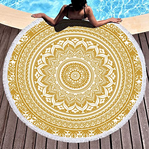 LXTOPN Strandtuch Rund, Mikrofaser Strandtuch XXL, Strandtuch Mandala Badetuch groß, Stranddecke Yogamatte Handtücher mit Quasten(Y1) von LXTOPN