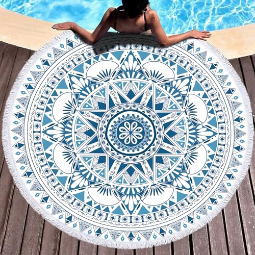 LXTOPN Strandtuch Rund, Strandtuch Mandala, Mikrofaser Strandtuch XXL, Badetuch groß Stranddecke Yogamatte Handtücher mit Quasten(Y10) von LXTOPN