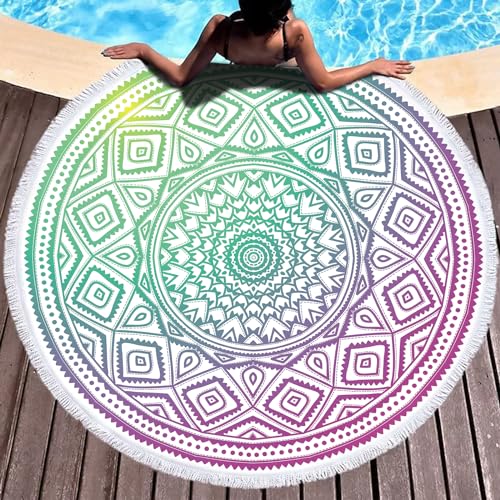 LXTOPN Strandtuch Rund, Strandtuch Mandala, Mikrofaser Strandtuch XXL, Badetuch groß Stranddecke Yogamatte Handtücher mit Quasten(Y11) von LXTOPN