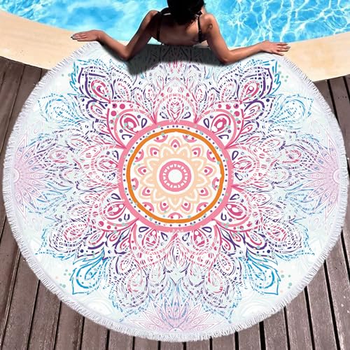 LXTOPN Strandtuch Rund, Strandtuch Mandala, Mikrofaser Strandtuch XXL, Badetuch groß Stranddecke Yogamatte Handtücher mit Quasten(Y9) von LXTOPN