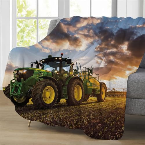 LXTOPN Traktor Decke, Farm Theme Flanelldecke, Für Kinder Jungen Erwachsene, Weiche Warme(Cloud-Traktor, 150×200cm) von LXTOPN