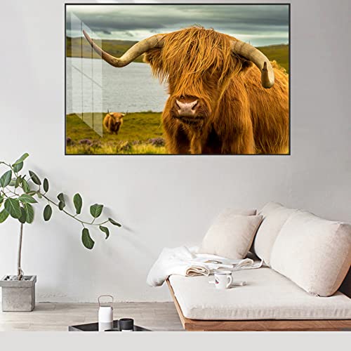 LXTOPN hochlandrind Leinwand Bilder, Modern Hochland-Kuh Wall Art Poster, Scottish Highland Cow Wandbild Bild für Schlafzimmer Wohnzimmer Deko, Kein Rahme (Braun - C, 50x70cm) von LXTOPN