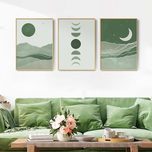 Poster Vintage Boho Bilder Abstrakt Kunst Wandbilder Set,Stilvolle Matisse Kunstdruck Leinwandbild,Bilder für Wohnzimmer Schlafzimmer,ohne Rahmen.(Grün,50x70cm*3) von LXTOPN