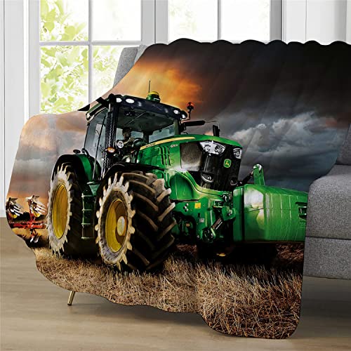 LXTOPN Traktor Decke, Farm Theme Flanelldecke, Für Kinder Jungen Erwachsene, Weiche Warme(Grüner Traktor, 150×200cm) von LXTOPN