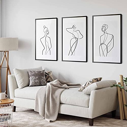 Vlies Leinwandbild Fashion Minimalist Abstract Figures Line Art Woman Body Wall Poster Prints for Living Room Decor Frameless. (60x80cm*3) von LXTOPN