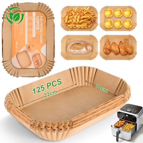 LXUDN Backpapier für HeißLuftfritteuse 22 * 14cm, 125 Stück Airfryer Backpapier, Air Fryer Baking Paper, Heissluftfritteuse Papier, Ninja Foodi HeißLuftfritteusen Backpapier Zubehör Af400eu Af300eu von LXUDN