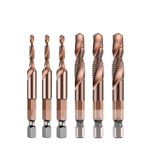 1/6 Stück M3-M10 Gewindebohrer-Bohrer HSS CO M35 HSS-CO Kobalt-Gewindebohrer metrisches Kombinationsbit 1/4 Zoll Sechskant-Schnellwechsel-Metallholzbearbeitungswerkzeug (Size : M3-M10(6PCS)) von LXURY