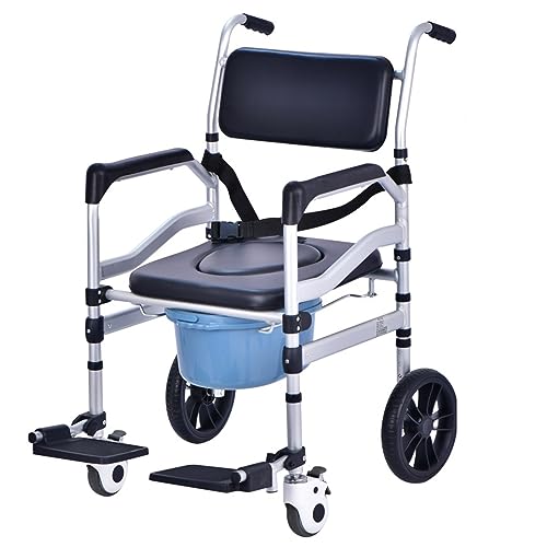 Toilettenstuhl Mit Rollen Bequem Und Langlebig Toilettenrollstuhl Faltbar Für Senioren Höhenverstellbar WC Rollstuhl Duschhocker Für Senioren Behinderte Und Schwangere,D von LXURY