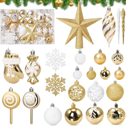 130 Stück Weihnachtskugel Ornamente Set,Christbaumkugeln Glitzer,Kunststoff Weihnachtsbaumkugeln Box mit Aufhänger,Christbaumkugeln Kunststoff,Weihnachtsbaumschmuck und -schmuck von LXWINNER