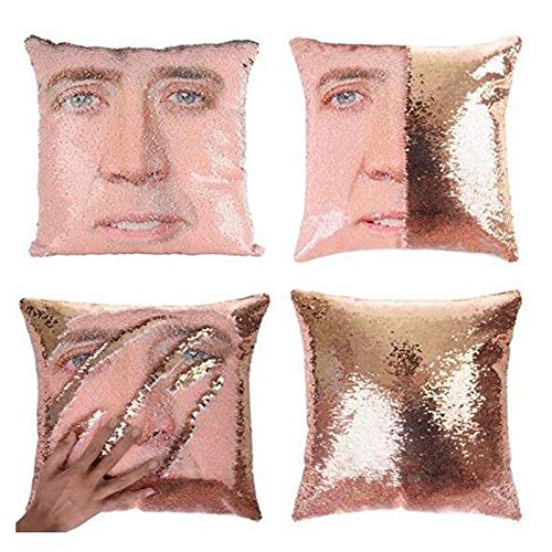 LXWLXDF-Kissenbezug, Nicolas Cage Kissenbezüge Pailletten-Kissen, 16"*16" Wende-Pailletten-Kissen, Abdeckung Dekorative Kissenhülle (Color : Gold, Size : 16"*16") von LXWLXDF