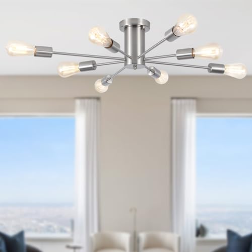 Deckenlampe Silber Wohnzimmer Kronleuchter Modern, 8 Flammig Industrial Sputnik Ceiling Light Deckenleuchte Schlafzimmer, E27 Fassung Vintage Deckenlampe Wohnzimmerlampe Lampe für Esszimmer Küche Flur Deckenlampe Silber Wohnzimmer Kronleuchter Modern, 8 Flammig Industrial Sputnik Ceiling Light Deckenleuchte Schlafzimmer, E27 Fassung Vintage Deckenlampe Wohnzimmerlampe Lampe für Esszimmer Küche Flur von LXWNYY
