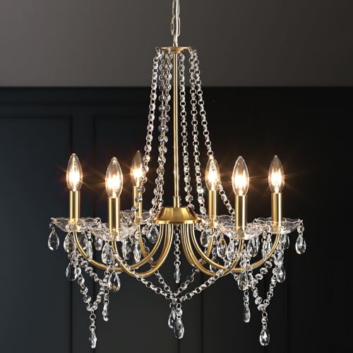 Gold Kristall Kronleuchter Modern, 6 Flammig Vintage Kristall Lampe Deckenleuchte Kronleuchter Wohnzimmer Hängeleuchte E14, Goldene Hängelampe Metall Pendelleuchte für Schlafzimmer Küche Esszimmer Gold Kristall Kronleuchter Modern, 6 Flammig Vintage Kristall Lampe Deckenleuchte Kronleuchter Wohnzimmer Hängeleuchte E14, Goldene Hängelampe Metall Pendelleuchte für Schlafzimmer Küche Esszimmer von LXWNYY