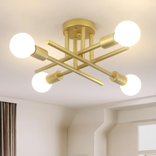 LXWNYY Deckenlampe Gold, 6 Lichter Sputnik Industrielle Deckenlampe E27 Kronleuchter Moderne Pendelleuchte Vintage Deckenleuchte Kronleuchter für Schlafzimmer Wohnzimmer Esszimmer Küche Flur von LXWNYY