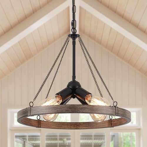 Vintage Kronleuchter Schwarz 4 Lichter Wagenrad Deckenlampe Kronleuchter Industrial Hängeleuchten Rustikale Pendelleuchte Esszimmerlampe Hängend für Küche Wohnzimmer Schlafzimmer Nein E27 Leuchtmittel von LXWNYY