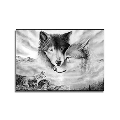 LXWWW Abstrakte Leinwand Malerei Druck Wandkunst Wolf Paar Schwarz-Weiß Tiere Poster Moderne Wohnkultur （70x100cm/27,6×39,4inch） Rahmenlos von LXWWW