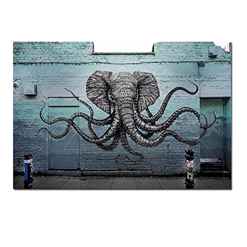 LXWWW Abstrakte Leinwand Malerei Elefant Wandbild Octopus Creature Pop Art Tier Wandbild Für Wohnzimmer Bilder Decor Print 60x80cm Rahmenlos von LXWWW