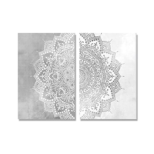 LXWWW Leinwand Malerei Böhmen Mandala Muster Wand Kunstdruck Beige Grau Und Weiß Poster Bild Wohnzimmer Wohnkultur Druck 60x80cmx2pcs Rahmenlos von LXWWW