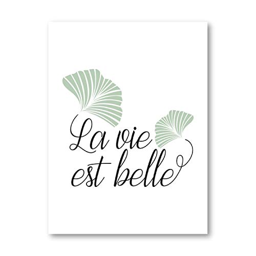 La vie est belle Leinwanddruck Inspirierende Poster Ginkgoblatt Pflanzenmalerei Bild Wohnzimmer Wandkunst Dekor 50x70cm rahmenlos von LXWWW