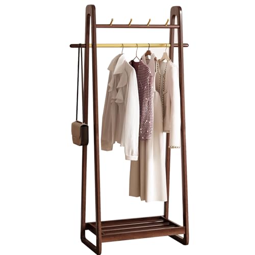 Garderobenständer Freistehende Garderobe Aus Massivholz, Doppelstangen-Kleiderständer Mit Haken Und Ablagen, Platzsparender Schrank-Organizer, Kleiner Kleiderbügel Für Schlafzimmer(Size:60X35X162CM) von LXXSHOPDS