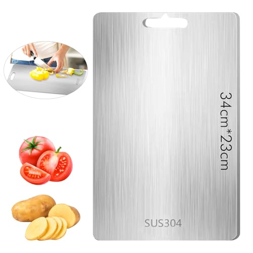 Titan Schneidebrett, Schneidbrett aus Edelstahl 34 x 23 cm, Titanium Cutting Board, Doppelseitiges Lebensmittel Grade Schneidebrett, leicht zu reinigen, Schneidebrett für Fleisch, Gemüse, Obst von LXYYDS