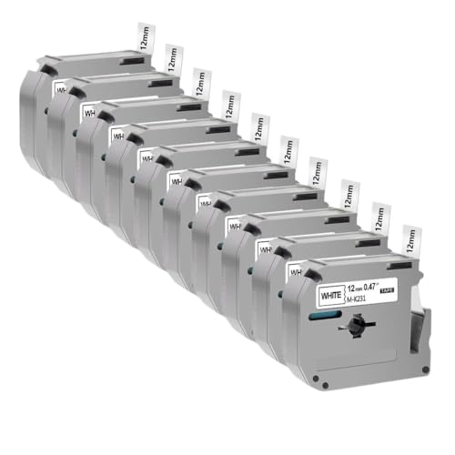 LXfOtG 10pcs 12mm M-K231 kompatibles Etikettband MK231 MK-231 MK-131 431 631 Kompatibel mit Etikettendrucker PT-70 PT-80(10PK Black on White) von LXfOtG