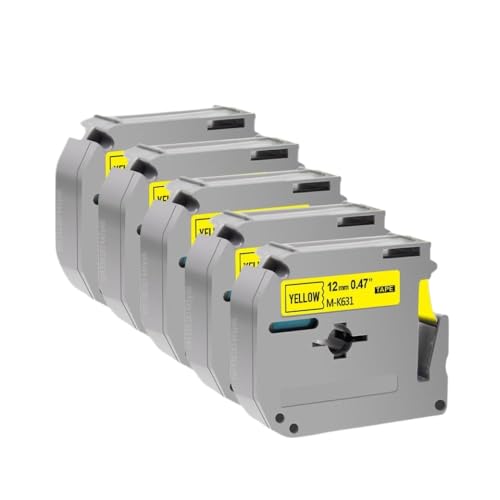 LXfOtG 10pcs 12mm M-K231 kompatibles Etikettband MK231 MK-231 MK-131 431 631 Kompatibel mit Etikettendrucker PT-70 PT-80(5PK Black on Yellow) von LXfOtG