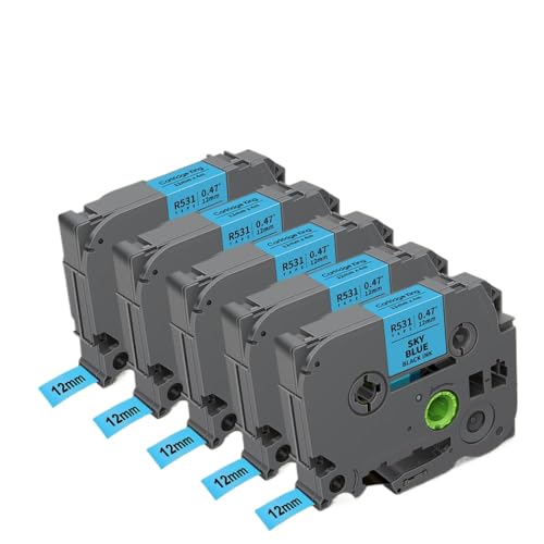 LXfOtG 12mm 5 Farben Satinbandbänder kompatibel mit Etikett TZE Re31 R531 RE34 RN34 RW34 Kompatibel mit den Verzierer -Drucker(Black on Sky Blue) von LXfOtG