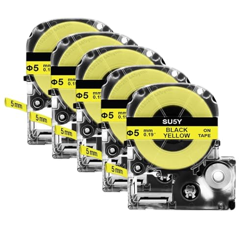 LXfOtG 5pk 10pk SU5S SU3W SU3Y SU5Y SU11S SU11Y 3,5 mm 5 mm 11 mm Wärme Schrumpfrohr kompatibel mit Etikettendrucker wie LW300 LW400(5PK 5mm Yellow) von LXfOtG