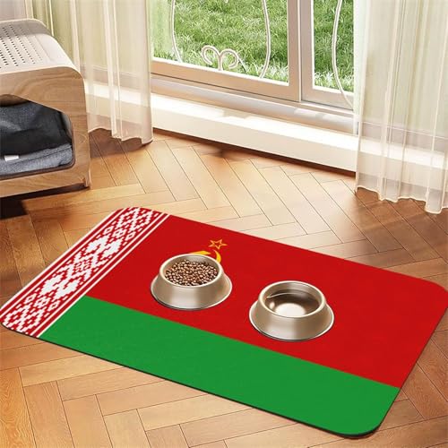 Saugfähige Leder-Tischdecke für Hunde und Katzen, Motiv: Flagge von Weißrussland, Futtermatte aus Leder für Hunde und Katzen von LXqlSS