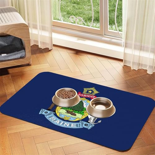 Saugfähige Leder-Tischdecke für Hunde und Katzen, Motiv: Maine State Flagge, Futtermatte aus Leder für Hunde und Katzen von LXqlSS