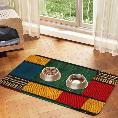 Saugfähige Leder-Tischdecke für Hunde und Katzen, afrikanischer Stil, Patchwork-Druck, Futtermatte für Hunde und Katzen von LXqlSS