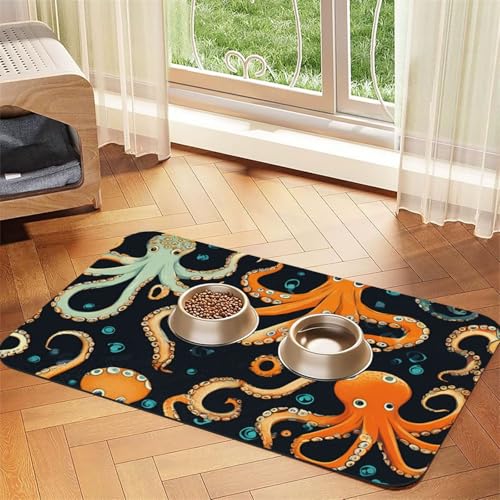 Saugfähige Leder-Tischdecke für Hunde und Katzen, mit Oktopus-Aufdruck, Futtermatte aus Leder für Hunde und Katzen von LXqlSS