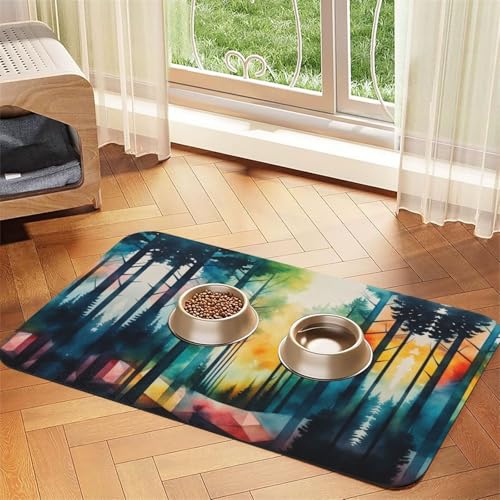 Saugfähige Leder-Tischdecke mit Baum-Kunstdruck für Hunde und Katzen, Futtermatte aus Leder für Hunde und Katzen von LXqlSS