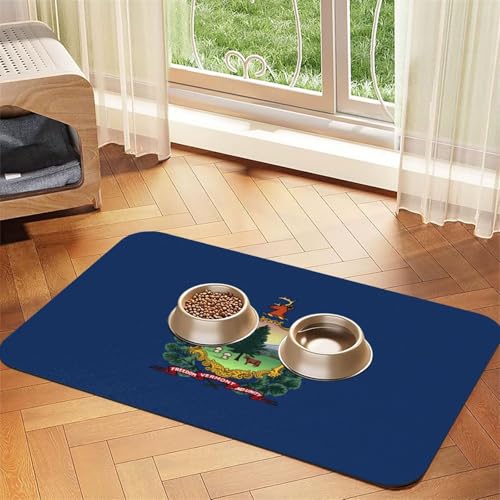 Vermont State Flag Print Haustier saugfähige Leder-Tischdecke für Hunde und Katzen, Haustierfuttermatte aus Leder für Hunde und Katzen von LXqlSS