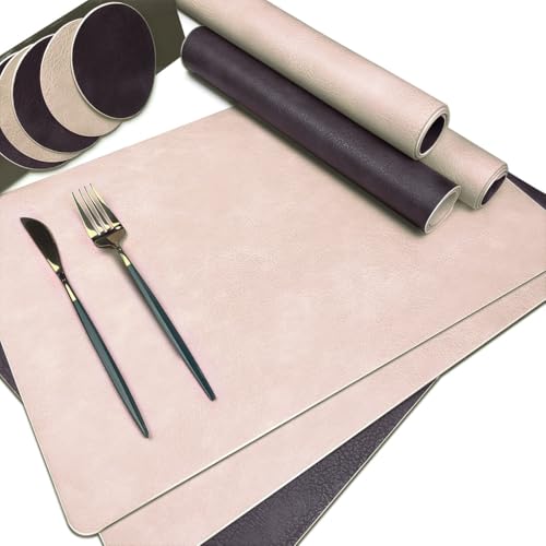 Tischuntersetzer, Tischset Leder 6er Set,Tischsets Platzsets Abwaschbar Rosa, Platzset Lederoptik mit Untersetzer, PU Platzdeckchen rutschfest-Wasserdicht-Hitzebeständig-Doppelseitigen von LY4F